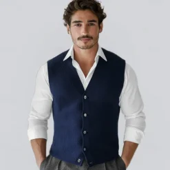 Men's 100% Cashmere Cardigan Vest Knit Button Up V Neck Knitwear Elegant School Formal Clothing Apparel Spring Fall Black Navy Blue S M L
