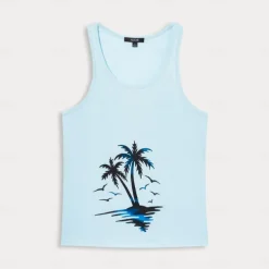 Men's 100% Cotton 3D Print Tank Top Graphic Fashion Outdoor Casual Vest Top Undershirt Street Casual Daily T shirt White Blue Sleeveless Crew Neck Shirt Spring & Summer Clothing Apparel