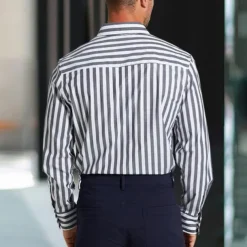 Men's 100% Cotton Dress Shirt Black Long Sleeve Striped Turndown Formal Office / Career Button Clothing Apparel Daily Business