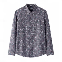 Men's 100% Cotton Floral Vine Shirt Oxford Shirt Long Sleeve Vintage Hawaiian Artistic School Performance Wedding Summer Spring Fall Button Down Collar Green Dark Blue Apricot