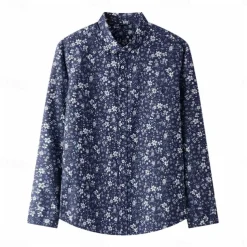 Men's 100% Cotton Floral Vine Shirt Oxford Shirt Long Sleeve Vintage Hawaiian Artistic School Performance Wedding Summer Spring Fall Button Down Collar Green Dark Blue Apricot