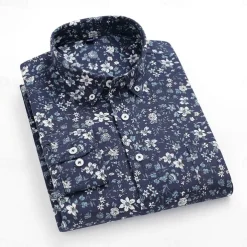 Men's 100% Cotton Floral Vine Shirt Oxford Shirt Long Sleeve Vintage Hawaiian Artistic School Performance Wedding Summer Spring Fall Button Down Collar Green Dark Blue Apricot