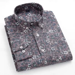 Men's 100% Cotton Floral Vine Shirt Oxford Shirt Long Sleeve Vintage Hawaiian Artistic School Performance Wedding Summer Spring Fall Button Down Collar Green Dark Blue Apricot