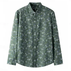 Men's 100% Cotton Floral Vine Shirt Oxford Shirt Long Sleeve Vintage Hawaiian Artistic School Performance Wedding Summer Spring Fall Button Down Collar Green Dark Blue Apricot