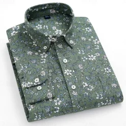 Men's 100% Cotton Floral Vine Shirt Oxford Shirt Long Sleeve Vintage Hawaiian Artistic School Performance Wedding Summer Spring Fall Button Down Collar Green Dark Blue Apricot