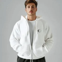 Men's 100% Cotton Full Zip Hoodie Black White Hooded Graphic Zipper Pocket Sports & Outdoor Casual Daily Streetwear Cool Designer Spring Fall Clothing Apparel Hoodies Sweatshirts