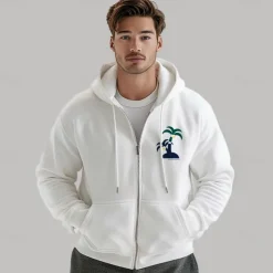 Men's 100% Cotton Full Zip Hoodie Black White Hooded Color Block Tree Plants Zipper Pocket Work Sports & Outdoor Casual Cool Designer Graphic Fall Winter Clothing Apparel Hoodies Sweatshirts
