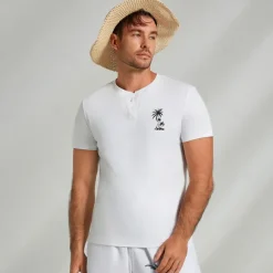 Men's 100% Cotton Graphic Shirt Coconut Tree White Blue Gray T shirt Tee Henley Shirt Fashion Classic Shirt Short Sleeve Comfortable Tee Street Vacation Summer Fashion Designer Clothing