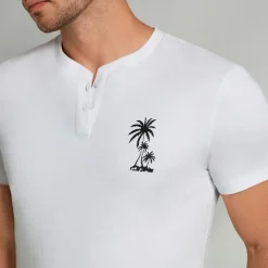 Men's 100% Cotton Graphic Shirt Coconut Tree White Blue Gray T shirt Tee Henley Shirt Fashion Classic Shirt Short Sleeve Comfortable Tee Street Vacation Summer Fashion Designer Clothing