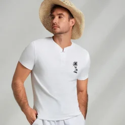 Men's 100% Cotton Graphic Shirt Coconut Tree White Blue Gray T shirt Tee Henley Shirt Fashion Classic Shirt Short Sleeve Comfortable Tee Street Vacation Summer Fashion Designer Clothing
