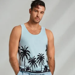 Men's 100% Cotton Graphic Tank Top Casual Vest Top Coconut Tree Fashion Hawaiian Undershirt Street Daily Beach T shirt White Blue Short Sleeve Crew Neck Shirt Spring & Summer Clothing Apparel