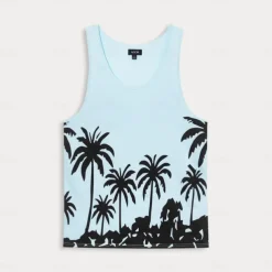 Men's 100% Cotton Graphic Tank Top Casual Vest Top Coconut Tree Fashion Hawaiian Undershirt Street Daily Beach T shirt White Blue Short Sleeve Crew Neck Shirt Spring & Summer Clothing Apparel