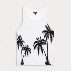 Men's 100% Cotton Graphic Tank Top Conch Fashion Outdoor Casual 3D Print Vest Top Undershirt Street Casual Daily T shirt White Blue Sleeveless Crew Neck Shirt Spring & Summer Clothing Apparel