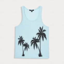 Men's 100% Cotton Graphic Tank Top Conch Fashion Outdoor Casual 3D Print Vest Top Undershirt Street Casual Daily T shirt White Blue Sleeveless Crew Neck Shirt Spring & Summer Clothing Apparel