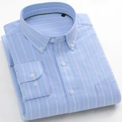 Men's 100% Cotton Oxford Shirt grey blue Light Green Pink Purple Long Sleeve Striped Button Down Collar School Wedding Buttons Clothing Apparel Neutral Fashion Daily