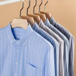 Men's 100% Cotton Oxford Shirt grey blue Light Green Pink Purple Long Sleeve Striped Button Down Collar School Wedding Buttons Clothing Apparel Neutral Fashion Daily