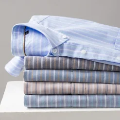 Men's 100% Cotton Oxford Shirt grey blue Light Green Pink Purple Long Sleeve Striped Button Down Collar School Wedding Buttons Clothing Apparel Neutral Fashion Daily