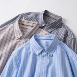 Men's 100% Cotton Oxford Shirt grey blue Light Green Pink Purple Long Sleeve Striped Button Down Collar School Wedding Buttons Clothing Apparel Neutral Fashion Daily