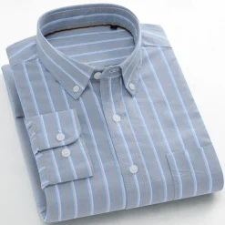 Men's 100% Cotton Oxford Shirt grey blue Light Green Pink Purple Long Sleeve Striped Button Down Collar School Wedding Buttons Clothing Apparel Neutral Fashion Daily