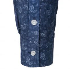 Men's 100% Cotton Paisley Shirt Button Down Shirt Casual Shirt Long Sleeve Vintage Hawaiian Artistic School Performance Wedding Spring Fall Turndown Button Up Navy Blue