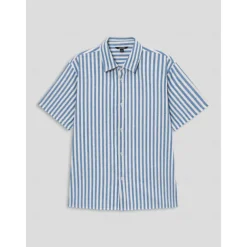 Men's 100% Cotton Shirt Blue Short Sleeve Striped Turndown Shirt Collar Work Sports & Outdoor Button Clothing Apparel Vacation Daily Casual Daily