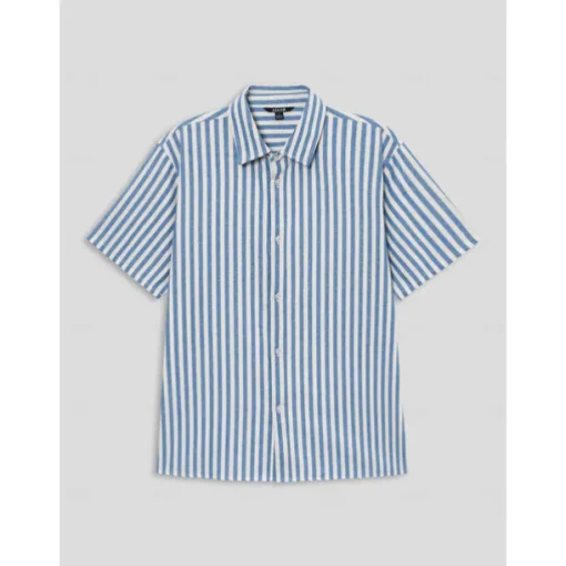 Men's 100% Cotton Shirt Blue Short Sleeve Striped Turndown Shirt Collar Work Sports & Outdoor Button Clothing Apparel Vacation Daily Casual Daily