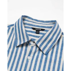 Men's 100% Cotton Shirt Blue Short Sleeve Striped Turndown Shirt Collar Work Sports & Outdoor Button Clothing Apparel Vacation Daily Casual Daily