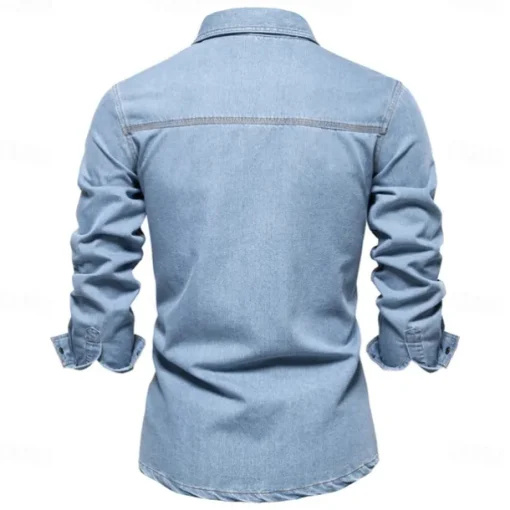 Men's 100% Cotton Shirt Button Up Shirt Casual Shirt Button Down Shirt Blue Long Sleeve Solid Color Turndown Shirt Collar Outdoor Work Pocket Clothing Apparel Neutral Daily Sports & Outdoors