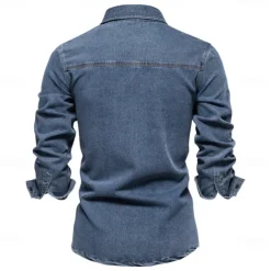 Men's 100% Cotton Shirt Button Up Shirt Casual Shirt Button Down Shirt Blue Long Sleeve Solid Color Turndown Shirt Collar Outdoor Work Pocket Clothing Apparel Neutral Daily Sports & Outdoors