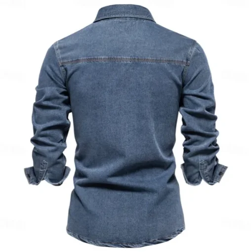 Men's 100% Cotton Shirt Button Up Shirt Casual Shirt Button Down Shirt Blue Long Sleeve Solid Color Turndown Shirt Collar Outdoor Work Pocket Clothing Apparel Neutral Daily Sports & Outdoors