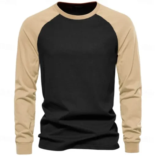 Men's 100% Cotton T shirt Crew Neck School Training Long Sleeve Color Block Clothing Apparel Warm Vacation Neutral Fashion