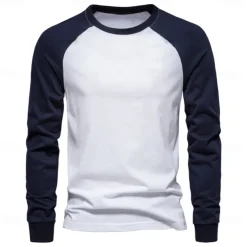Men's 100% Cotton T shirt Crew Neck School Training Long Sleeve Color Block Clothing Apparel Warm Vacation Neutral Fashion