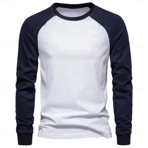 Men's 100% Cotton T shirt Crew Neck School Training Long Sleeve Color Block Clothing Apparel Warm Vacation Neutral Fashion