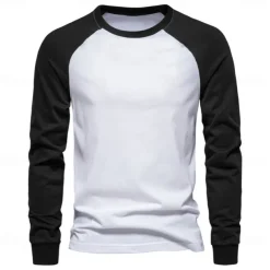 Men's 100% Cotton T shirt Crew Neck School Training Long Sleeve Color Block Clothing Apparel Warm Vacation Neutral Fashion