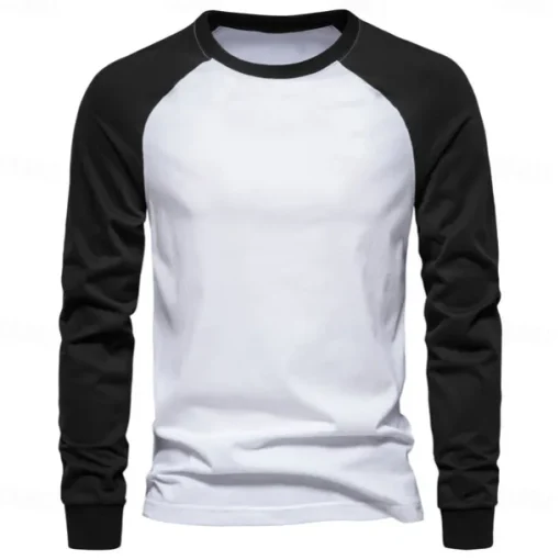 Men's 100% Cotton T shirt Crew Neck School Training Long Sleeve Color Block Clothing Apparel Warm Vacation Neutral Fashion