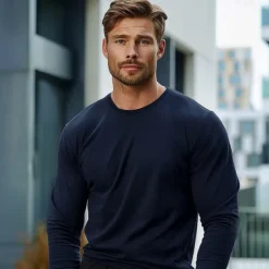 Men's 100% Cotton T Shirt Long Sleeve T Shirt Solid Color Crew Neck Normal Outdoor Causal Crewneck Clothing Apparel Knitwear Daily