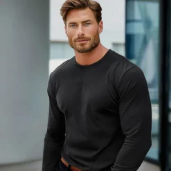 Men's 100% Cotton T Shirt Long Sleeve T Shirt Solid Color Crew Neck Normal Outdoor Causal Crewneck Clothing Apparel Knitwear Daily