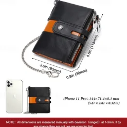 Men's 100% Cowhide Leather Zipper Wallet RFID Blocking ID Card Holder Coin Purse