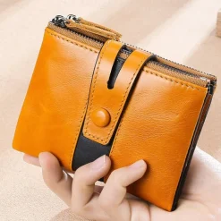 Men's 100% Cowhide Leather Zipper Wallet RFID Blocking ID Card Holder Coin Purse