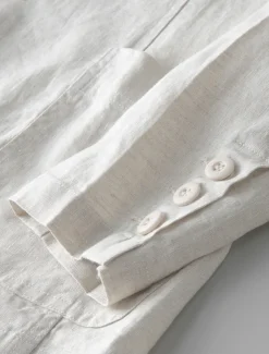 Men's 100% Linen Blazer Blazer Business Cocktail Party Wedding Party Fashion Casual Spring Autumn / Fall 100% Linen Solid Color Pocket Buttons Comfortable Single Breasted Blazer Black White Navy Blue