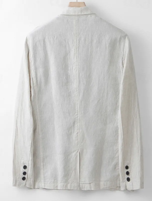 Men's 100% Linen Blazer Blazer Business Cocktail Party Wedding Party Fashion Casual Spring Autumn / Fall 100% Linen Plain Pocket Buttons Comfortable Single Breasted Blazer White Navy Blue khaki Gray