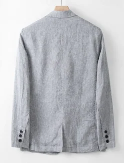 Men's 100% Linen Blazer Blazer Business Cocktail Party Wedding Party Fashion Casual Spring Autumn / Fall 100% Linen Plain Pocket Buttons Comfortable Single Breasted Blazer White Navy Blue khaki Gray