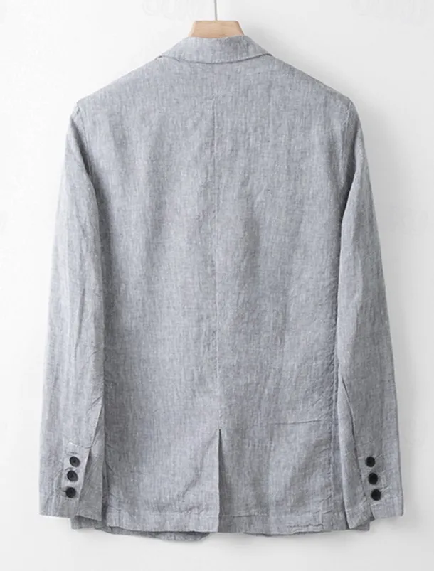 Men's 100% Linen Blazer Blazer Business Cocktail Party Wedding Party Fashion Casual Spring Autumn / Fall 100% Linen Plain Pocket Buttons Comfortable Single Breasted Blazer White Navy Blue khaki Gray