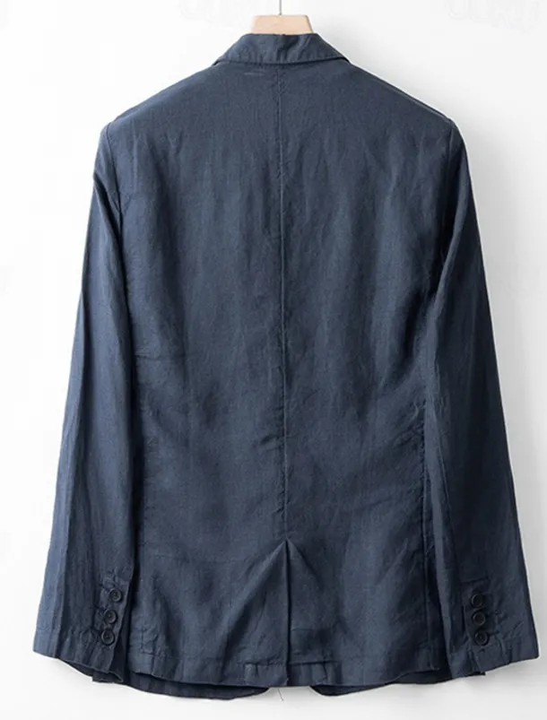 Men's 100% Linen Blazer Blazer Business Cocktail Party Wedding Party Fashion Casual Spring Autumn / Fall 100% Linen Plain Pocket Buttons Comfortable Single Breasted Blazer White Navy Blue khaki Gray