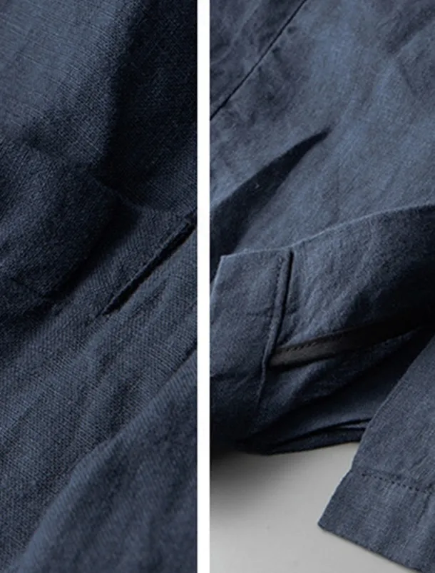 Men's 100% Linen Blazer Blazer Business Cocktail Party Wedding Party Fashion Casual Spring Autumn / Fall 100% Linen Plain Pocket Buttons Comfortable Single Breasted Blazer White Navy Blue khaki Gray