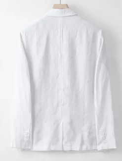 Men's 100% Linen Blazer Blazer Business Cocktail Party Wedding Party Fashion Casual Spring Autumn / Fall 100% Linen Plain Pocket Buttons Comfortable Single Breasted Blazer White Navy Blue khaki Gray