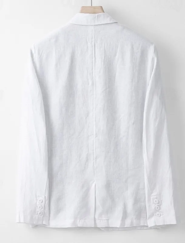 Men's 100% Linen Blazer Blazer Business Cocktail Party Wedding Party Fashion Casual Spring Autumn / Fall 100% Linen Plain Pocket Buttons Comfortable Single Breasted Blazer White Navy Blue khaki Gray