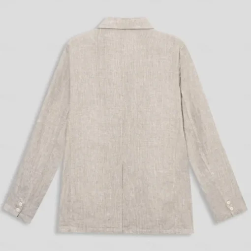 Men's 100% Linen Blazer Suits Outdoor Pocket Spring Blue Linen Jacket & Fall 100% Linen Solid Color Button Pocket Single Breasted Blazer Blue Beige