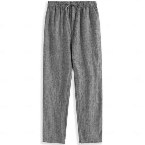 Men's 100% Linen Pants Trousers Casual Pants Drawstring Elastic Waist Straight Leg Plain Comfort Breathable Casual Daily Holiday Fashion Classic Style Navy Blue Blue