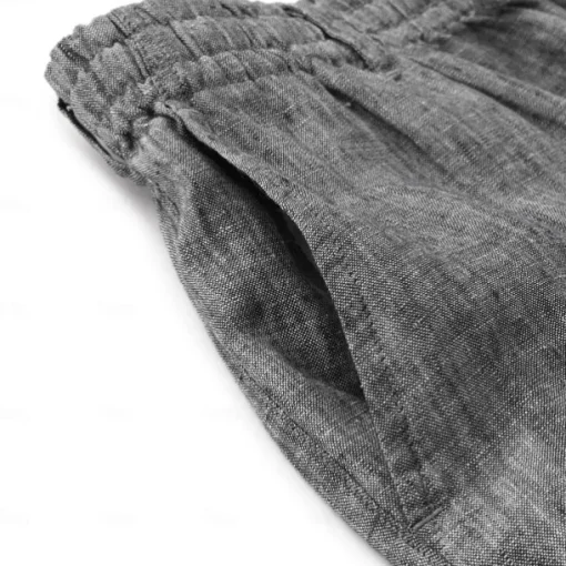 Men's 100% Linen Pants Trousers Casual Pants Drawstring Elastic Waist Straight Leg Plain Comfort Breathable Casual Daily Holiday Fashion Classic Style Navy Blue Blue